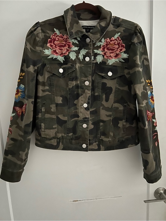 Boston Proper Jackets & Blazers - Embroidered Camouflage Denim Jacket - Olive Floral new